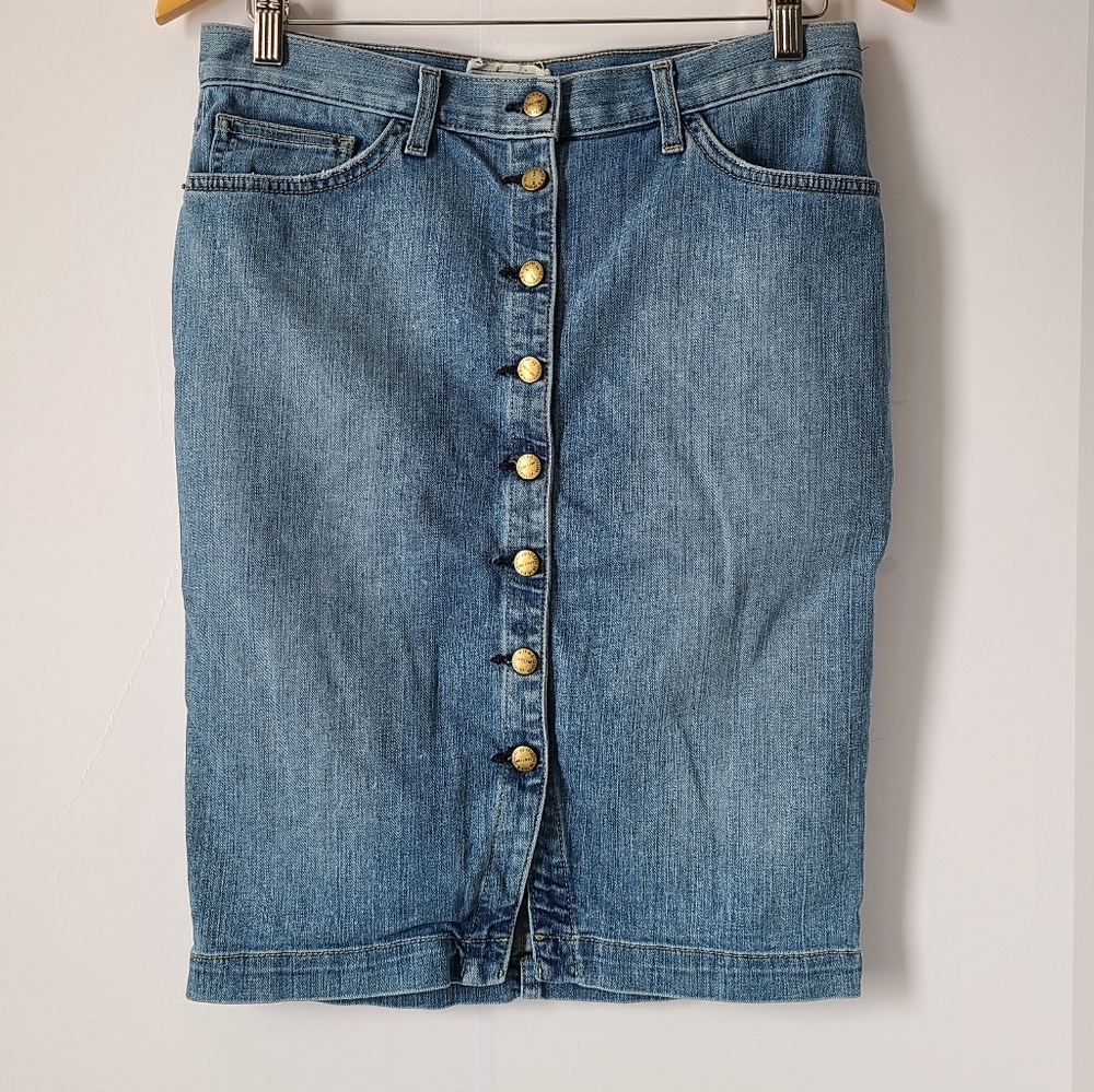 Current/Elliott The Dorothy High-Waist Blue Denim Button-Down Skirt Size 28